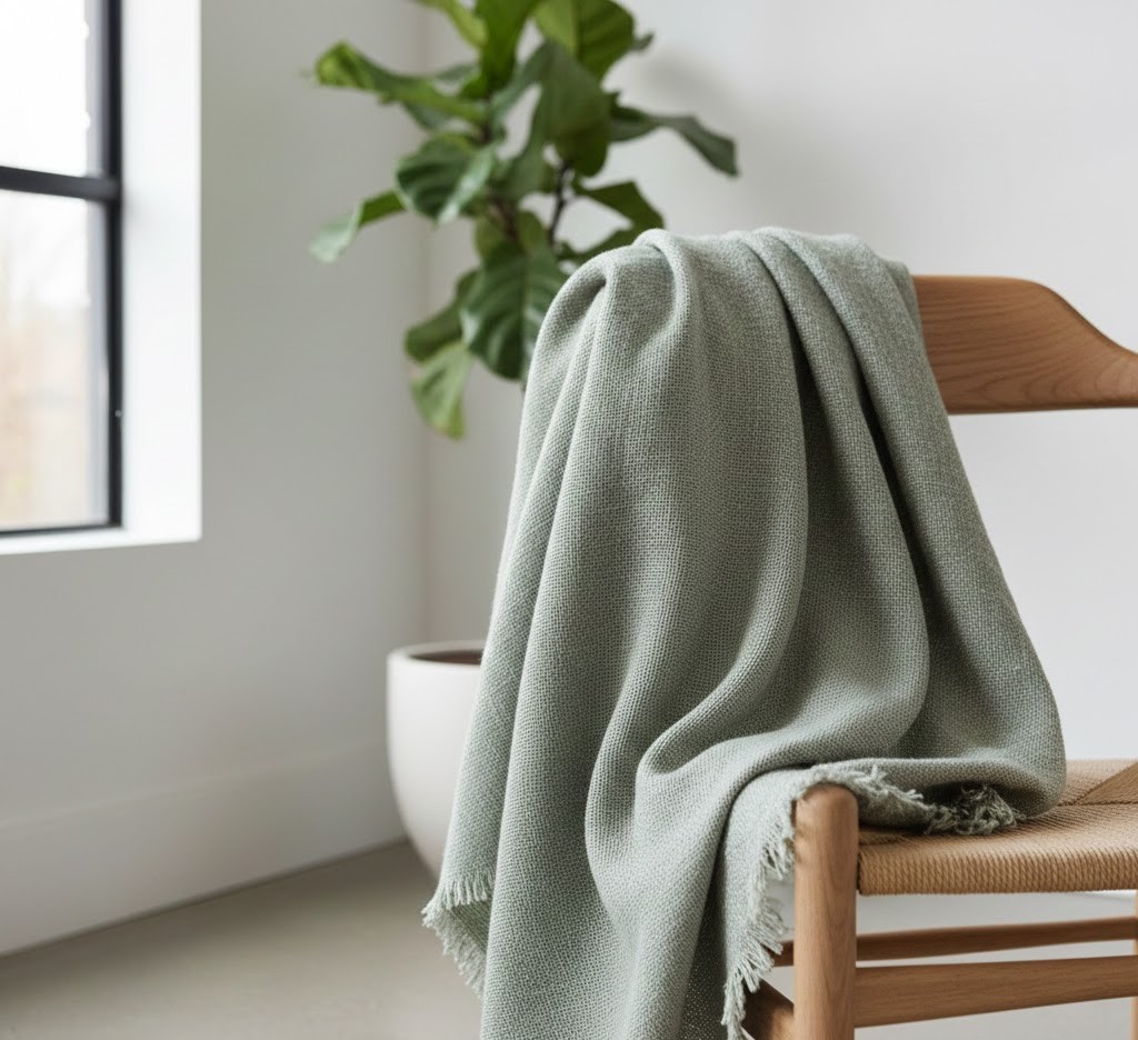 Pale sage linen throw blanket
