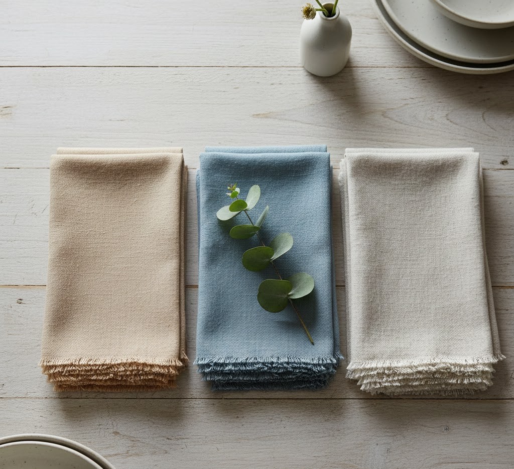 Set of linen napkins in coordinating colors